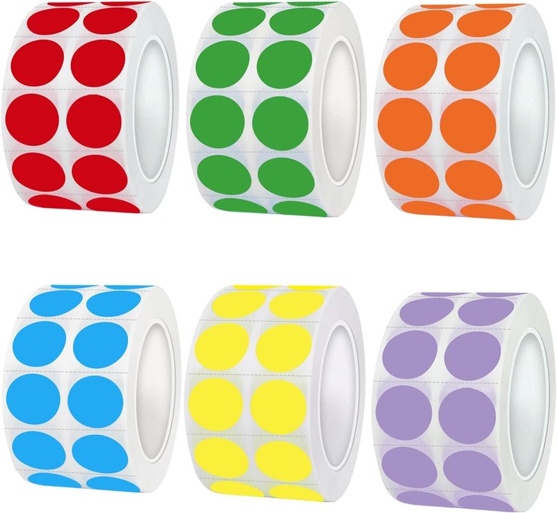 Yeachlaing 6000 PCS 0.5 Inch Color Coding Labels Circle Dot Stickers,Can Writing for Office,Student Classroom and Other Scenarios (6 Rolls,1000 Labels Per Roll) - Image 1
